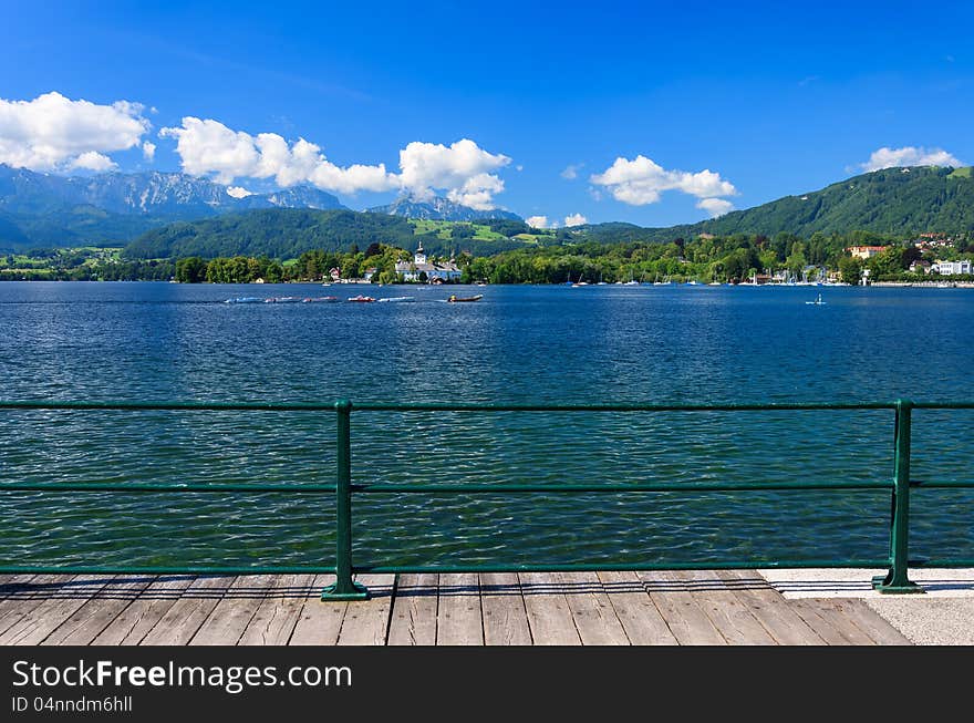 Promenade Along Beautiful Lake On Sunny Summer Day