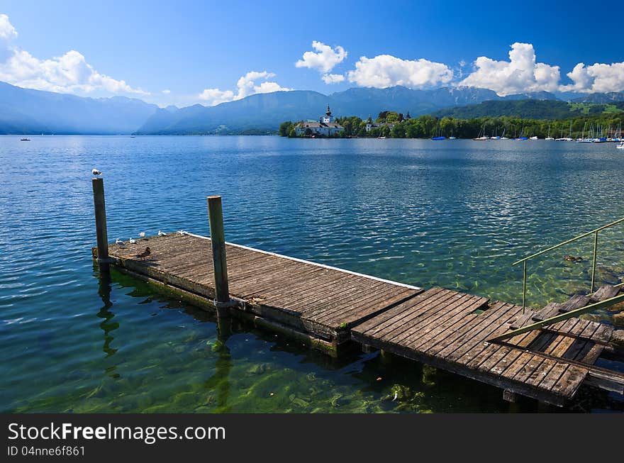 Wooden jetty for mooring yachts and boats