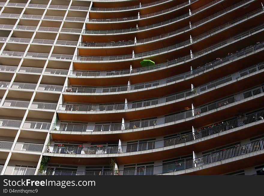 Facade of building with balconies . Facade of building with balconies .