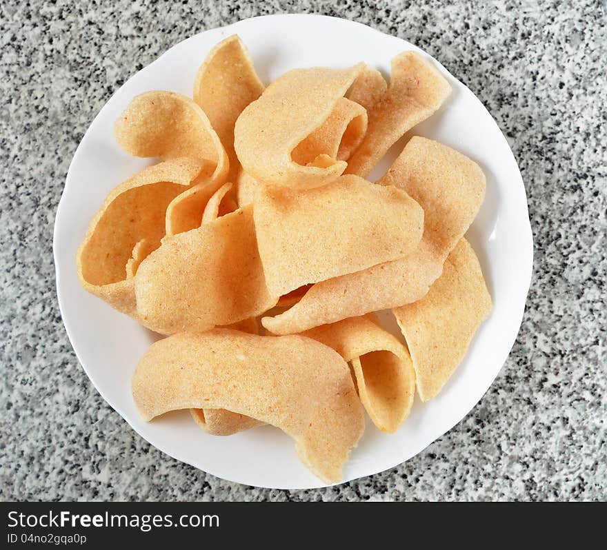 Shrimp Crackers  on a white plate