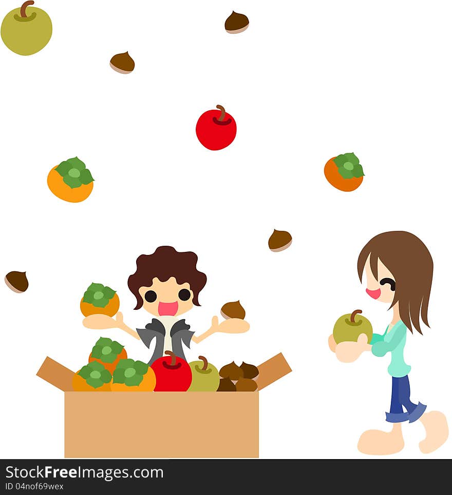 A couple is very happy, because they have a thing delivery of autumn fruits.