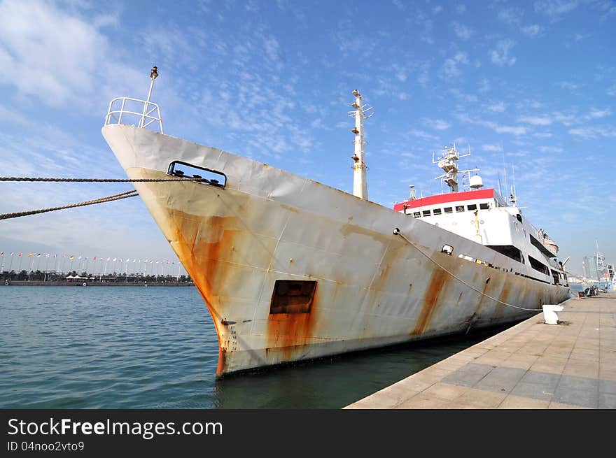 An old ship parked in the dock