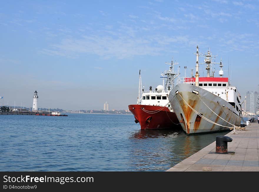 Two Tankers parked in the dock of Qingdao,china