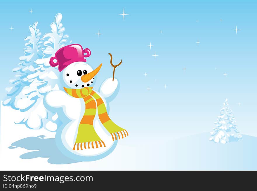 White snowman on blue background