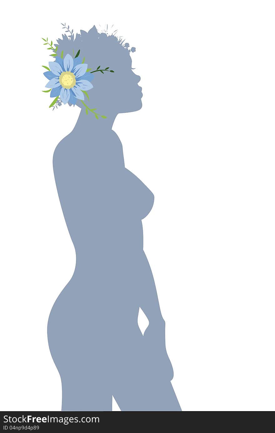 Woman with blue flower