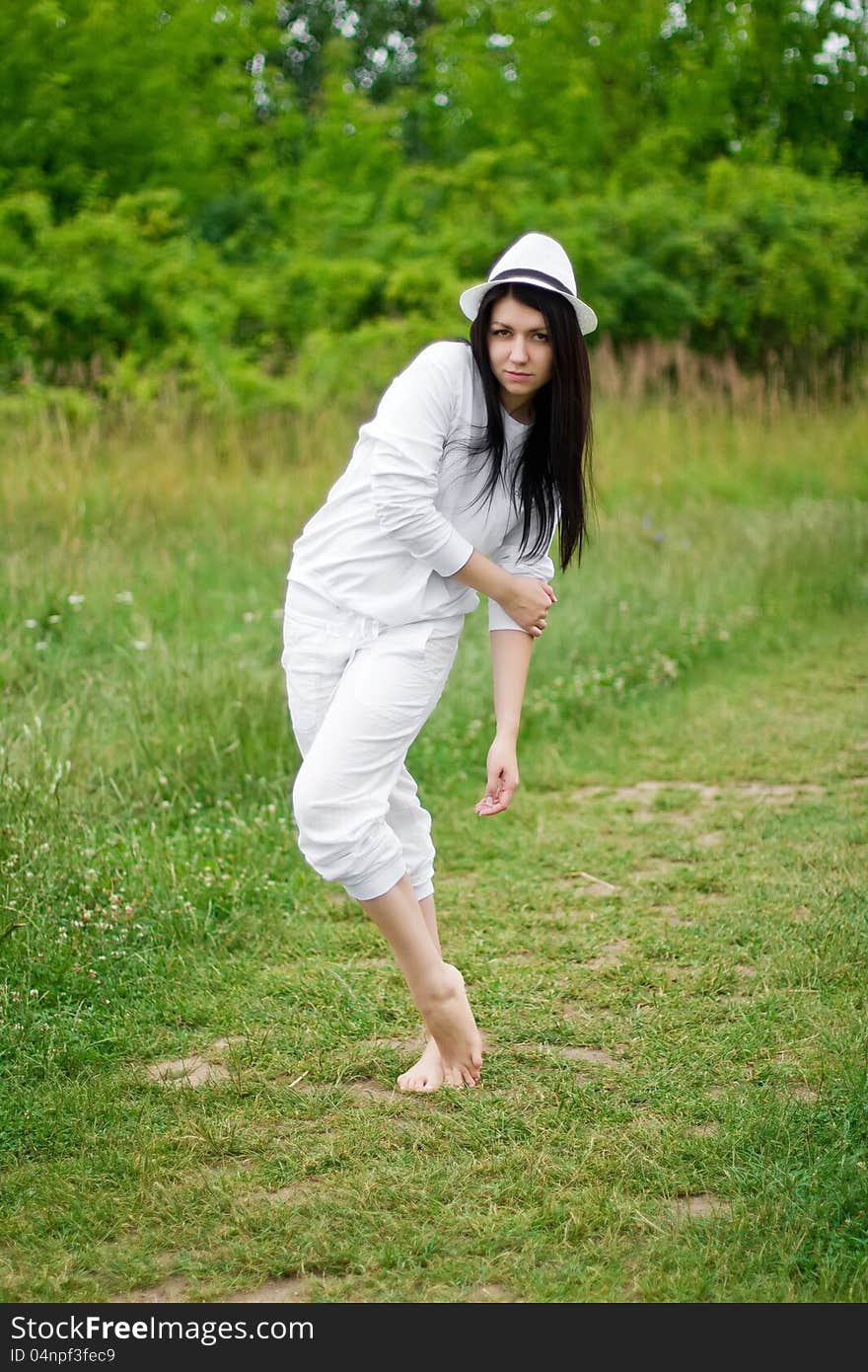 Beautiful woman in white hat