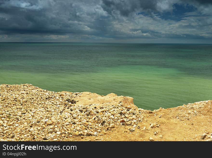 Seaside With Cliff Edge - Green Water