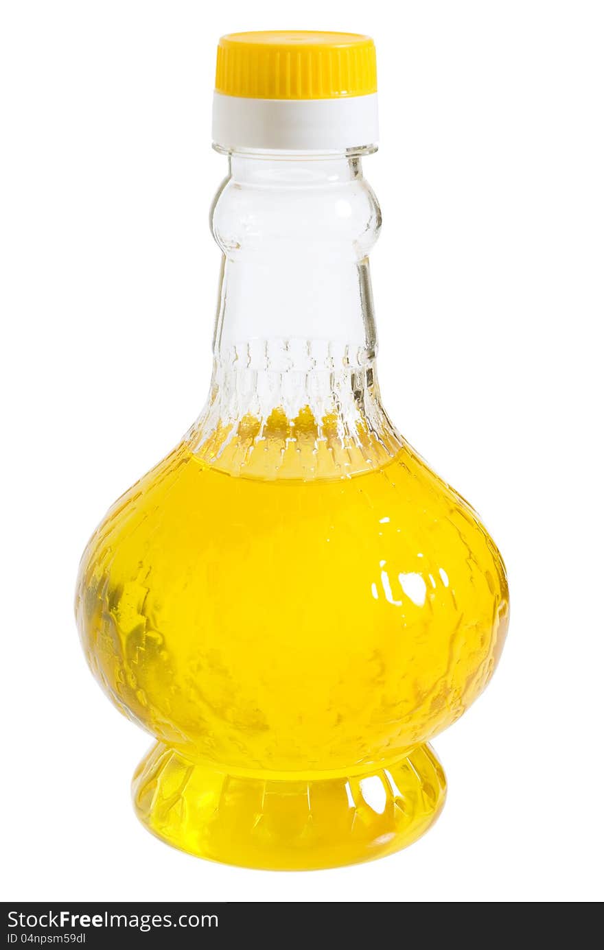 Yellow sunflower oil in a plastic bottle