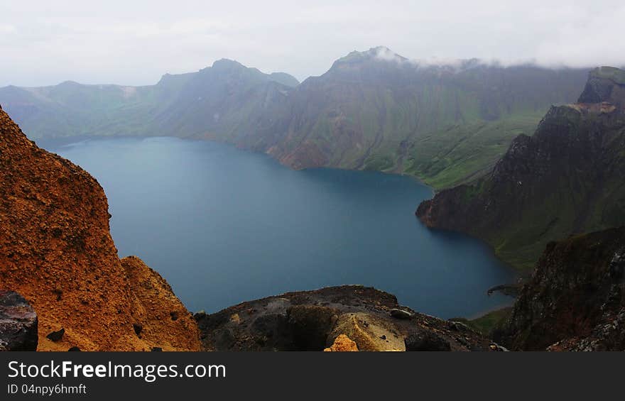 This is a photo of tianchi in Changbai mountain in China。. This is a photo of tianchi in Changbai mountain in China。