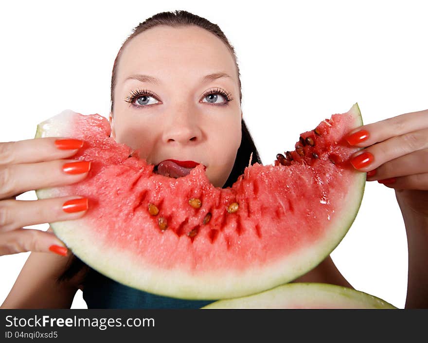 Delicious fresh watermelon isolated on white background