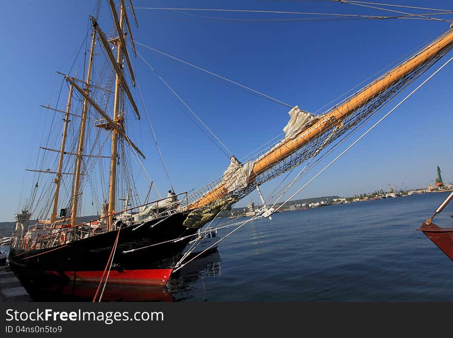 Sailing ship in port