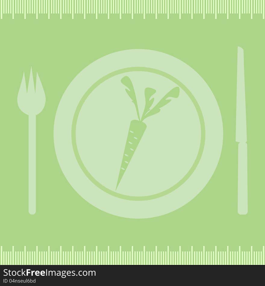 Healthy diet carrot/Frame measuring tape boarder with carrot on plate, fork and knife.