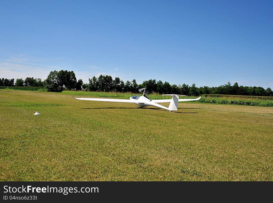 Glider taking off from runway