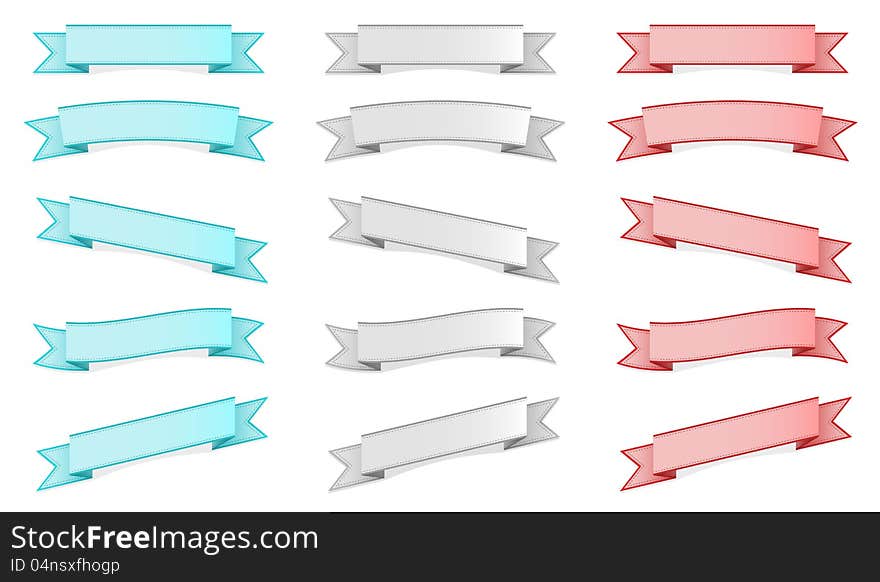 Three colors ribbons (banners) sets different form. Three colors ribbons (banners) sets different form