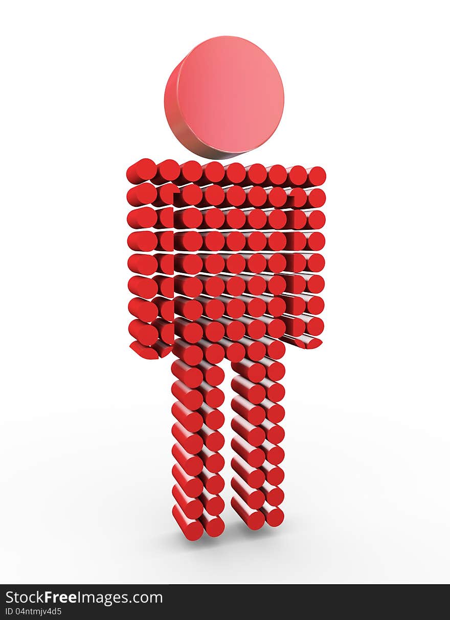 3d illustration of man symbol made with cylinders. 3d illustration of man symbol made with cylinders