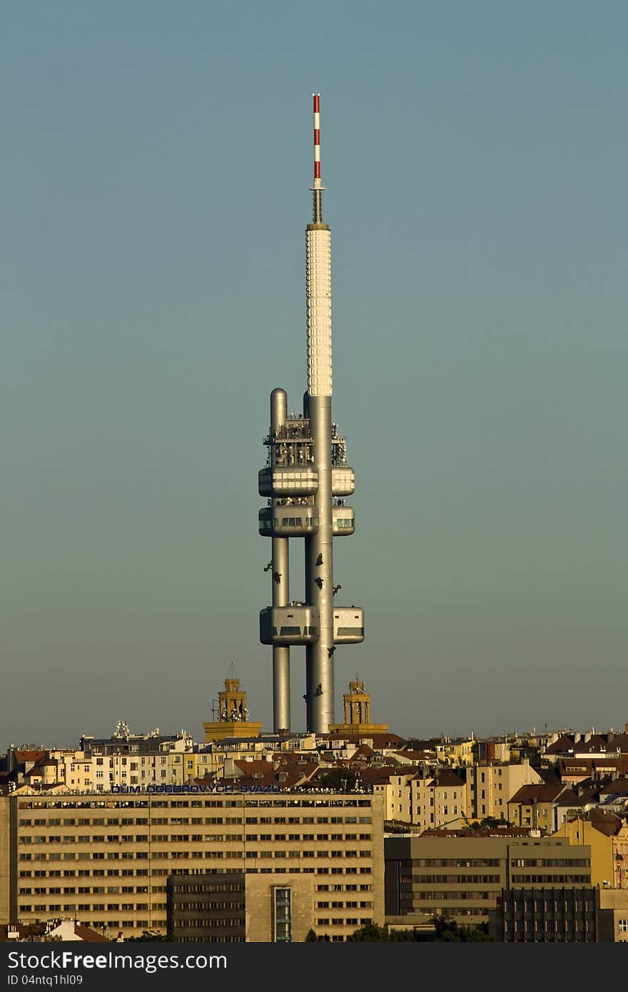 Transmitter with restaurant in prague. Transmitter with restaurant in prague