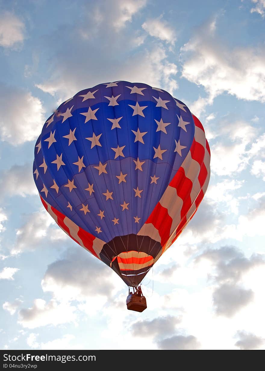 American flag hot air balloon facing a storm. American flag hot air balloon facing a storm