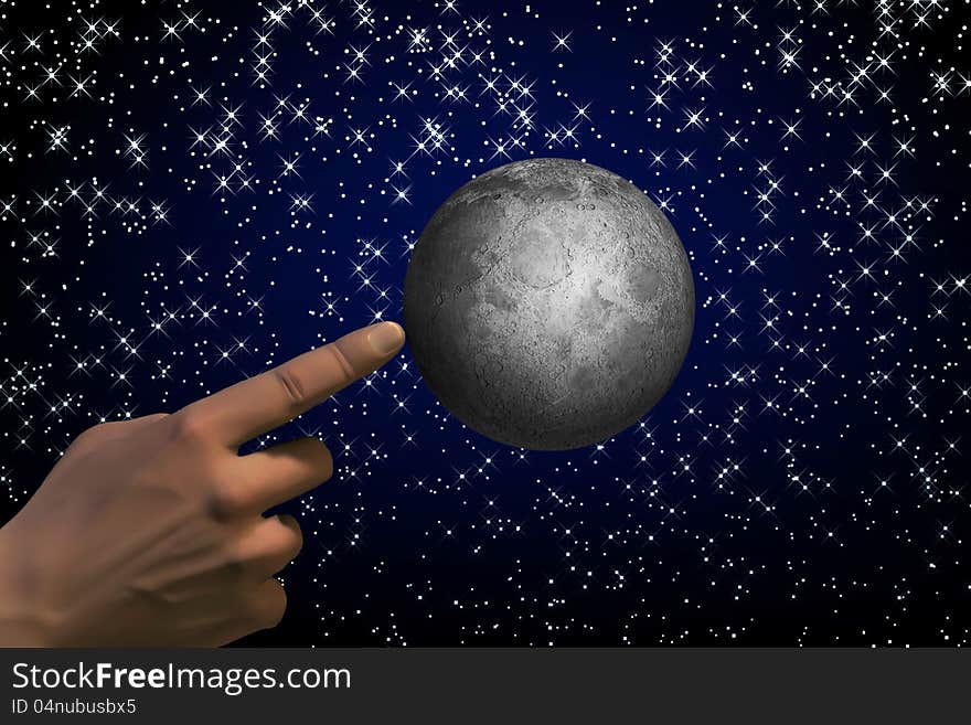 Abstract illustration of hand point at moon background. Abstract illustration of hand point at moon background.