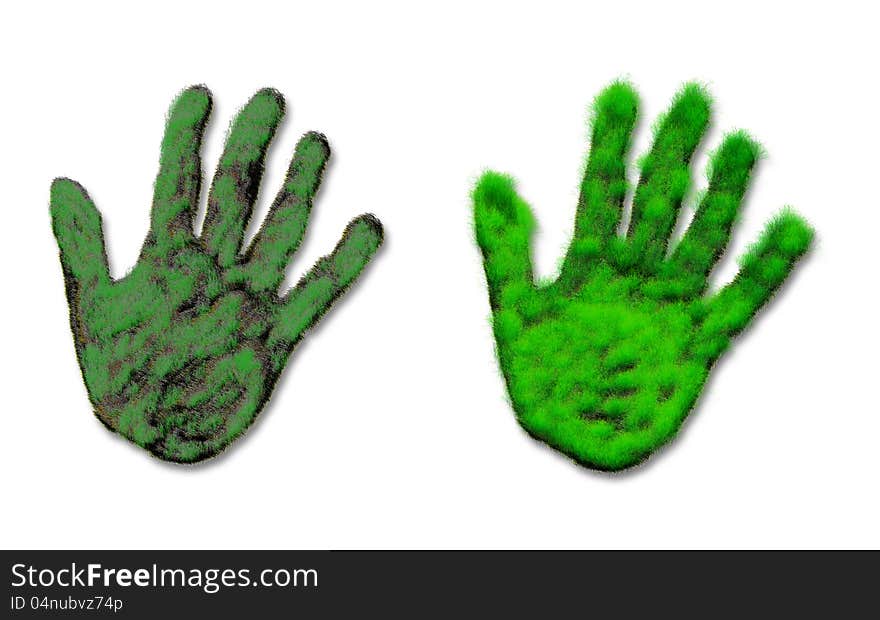 Abstract illustration of green grass growing hand print. Abstract illustration of green grass growing hand print.