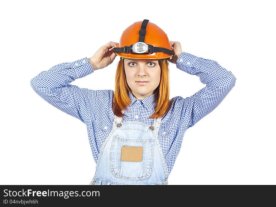 Business girl in a helmet