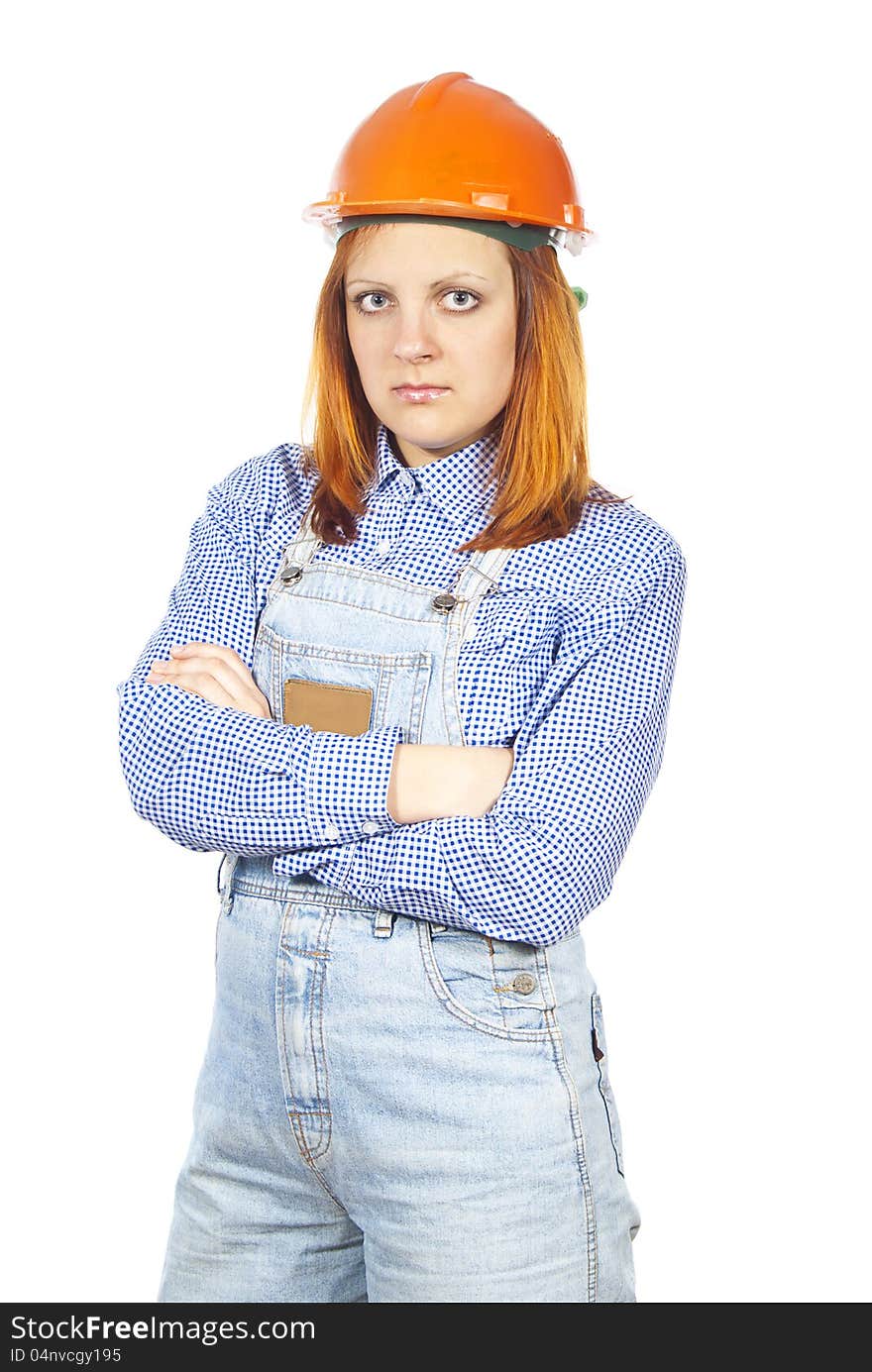 Girl builder in helmet