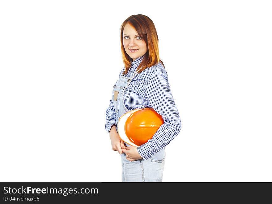 Construction Beautiful Girl In A Helmet