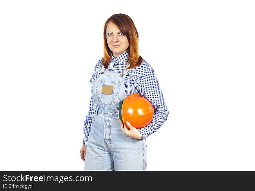 Girl builder in helmet