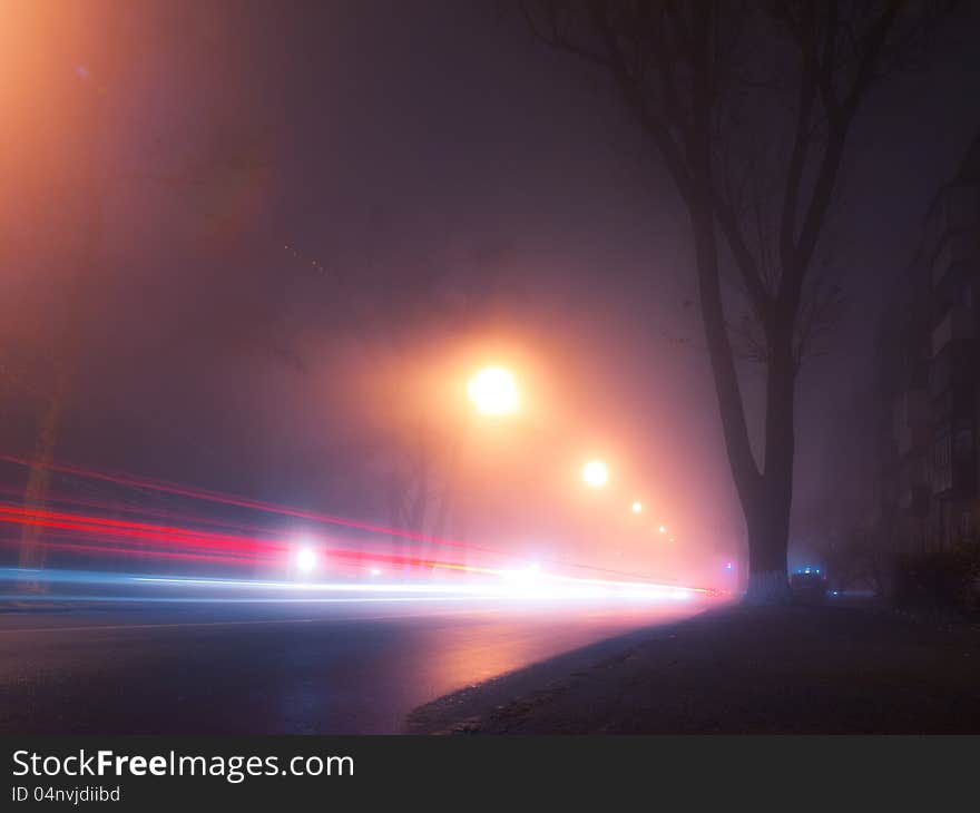 Night and foggy street in autumn Kiev. Night and foggy street in autumn Kiev