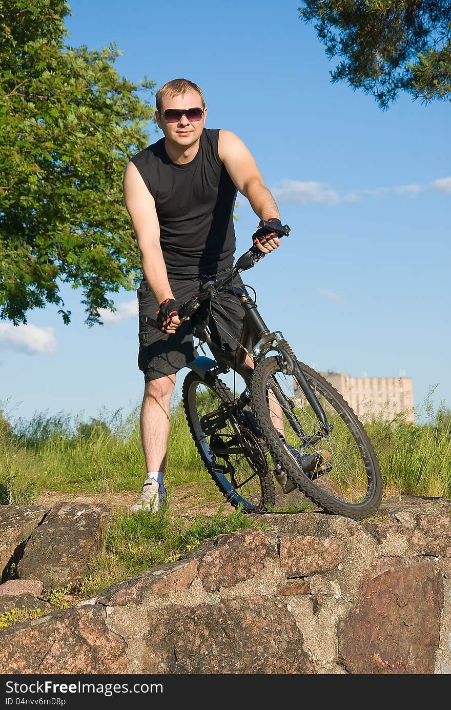 Young man on a mountain bike