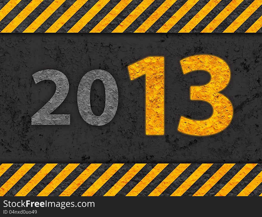 Grunge Black and Orange Pattern with Warning 2013 Text, Old Metal Textured. Grunge Black and Orange Pattern with Warning 2013 Text, Old Metal Textured