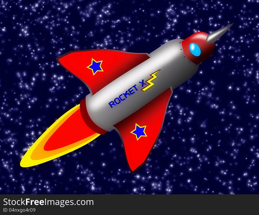 Space rocket illutration with stars on background