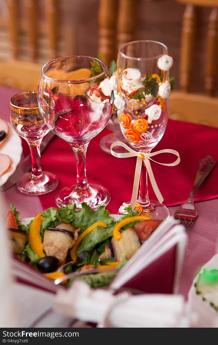 Glasses for drinks on the holiday table