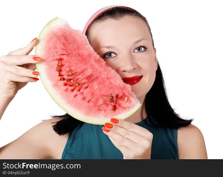 Cute brunette with watermelon