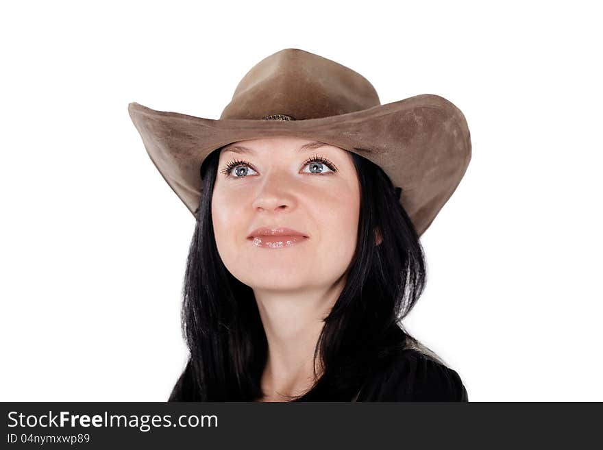 Portrait Of A Cute Brunette Girl In A Hat