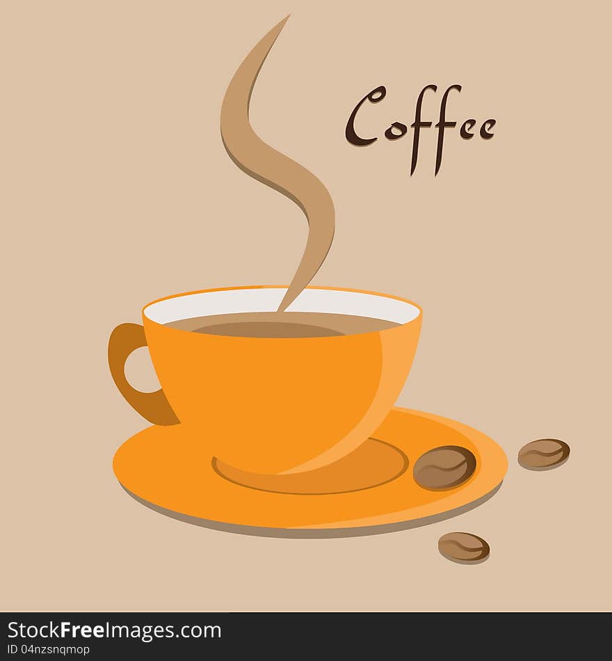 Stylized cup of coffee on a beige background