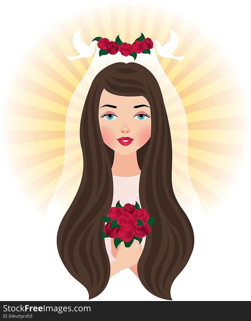 The bride with a bouquet of roses, vector illustration