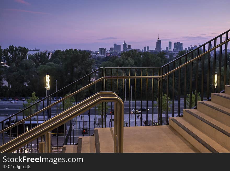 Panorama of Warsaw with steps