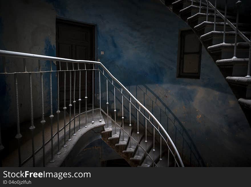 Grunge stairs in an old, dark abandoned building. Grunge stairs in an old, dark abandoned building