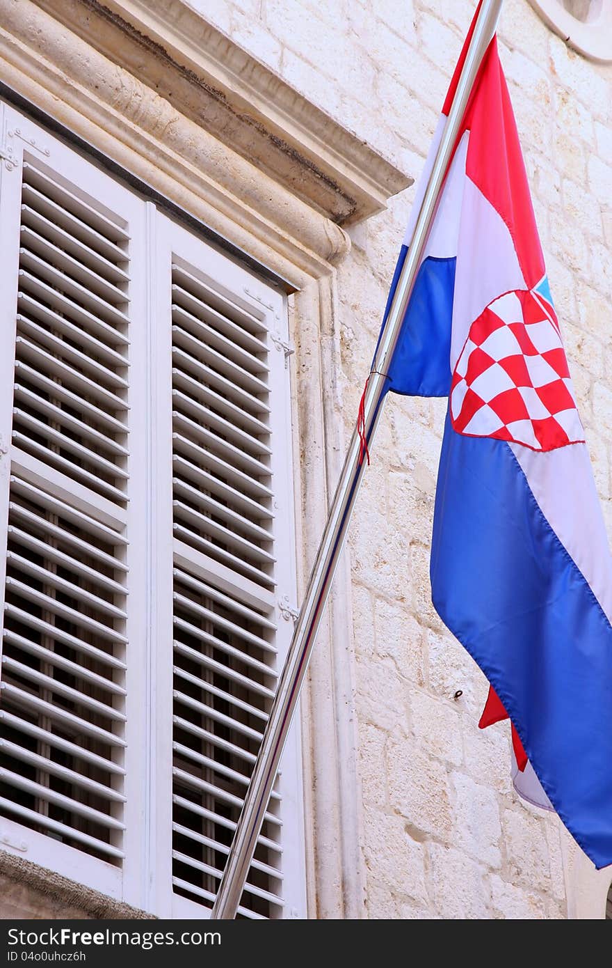 National flag of Croatia on the wall in Dubrovnik