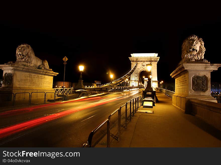 View of chain bridge in Budapest, Hungary