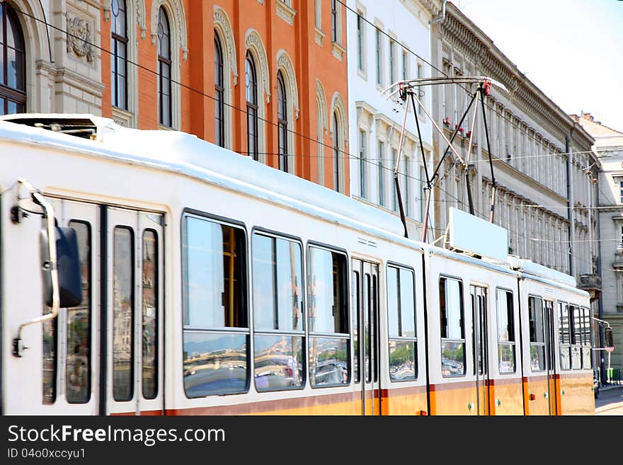 Details shot of tramway on the street of Budapest, Hungary