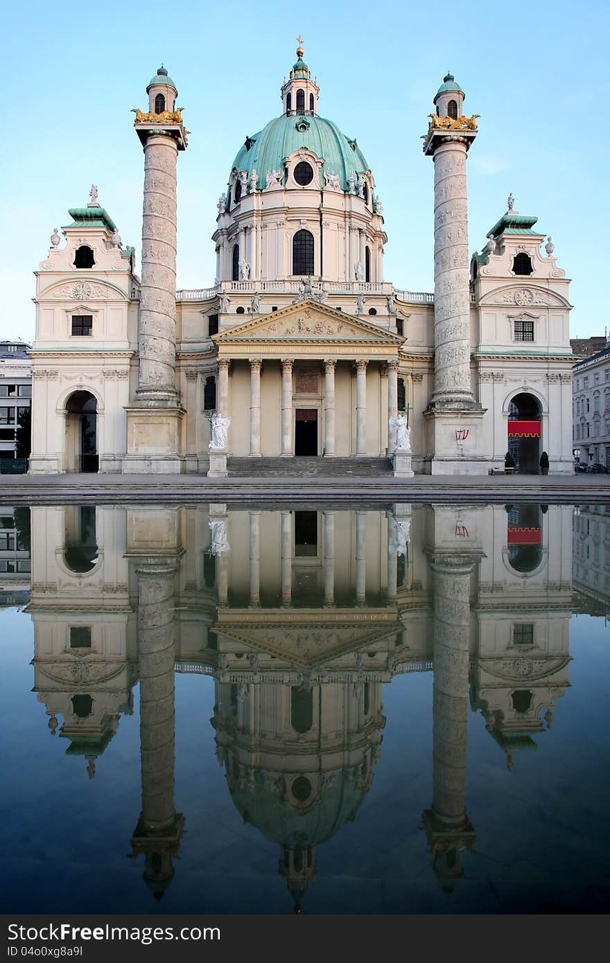 Baroque Karlskirche Church in Vienna, Austria