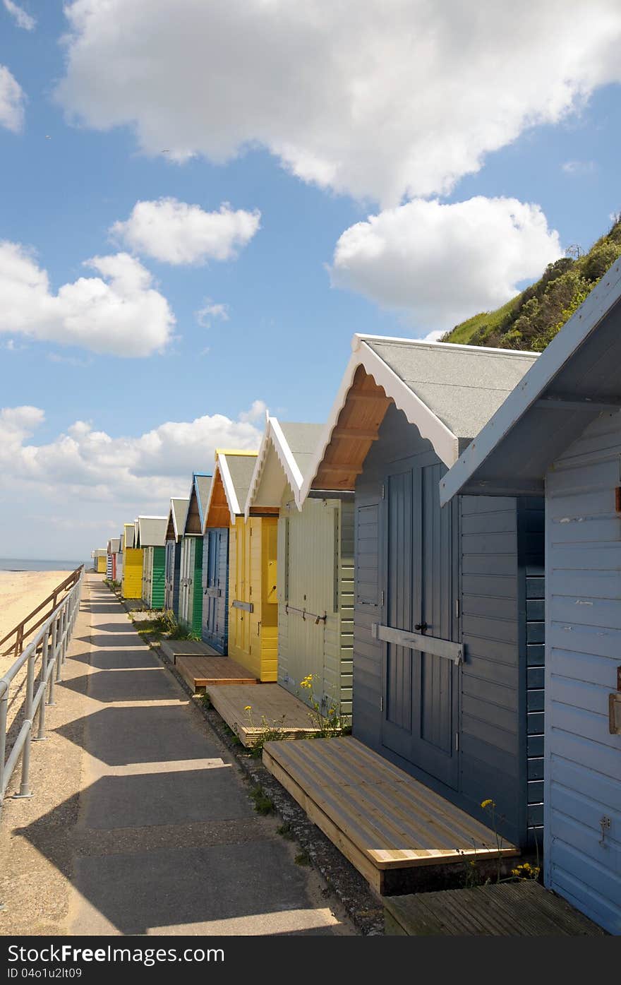 Beach huts at Sheringham on North Norfolk coast. Beach huts at Sheringham on North Norfolk coast