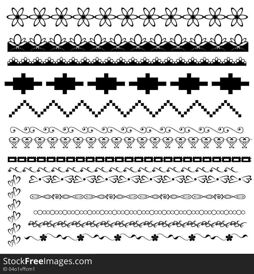 Set of 15 vector black-and-white borders. Set of 15 vector black-and-white borders