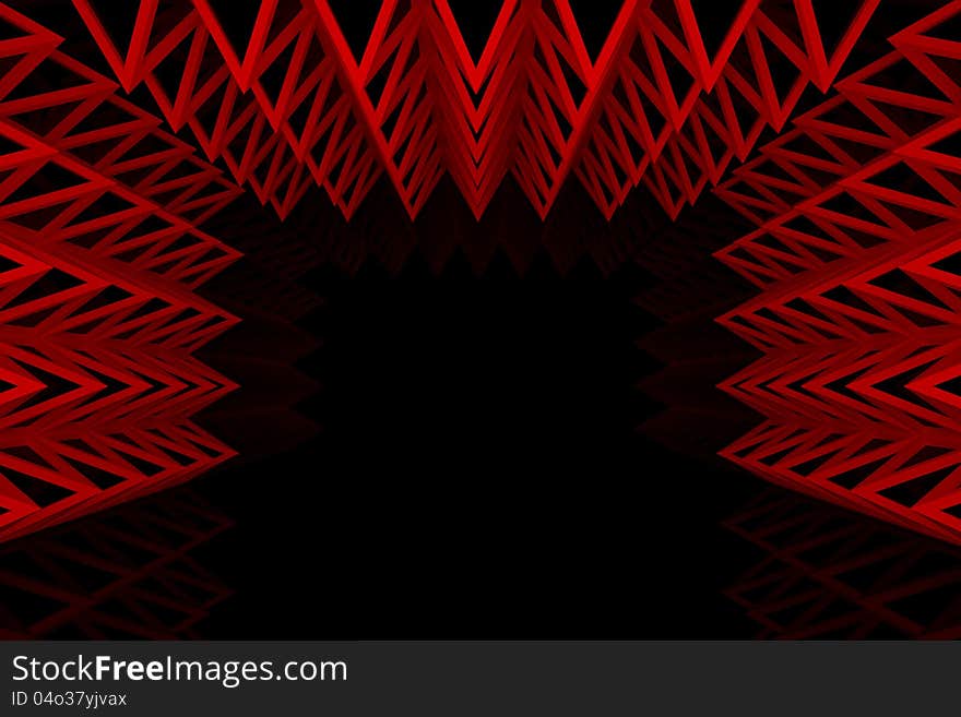 Abstract red triangle truss wall with empty room