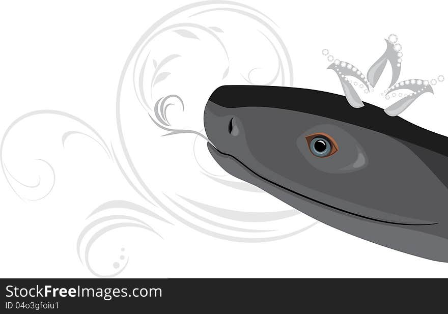 Head of a black snake with diamond crown. Illustration