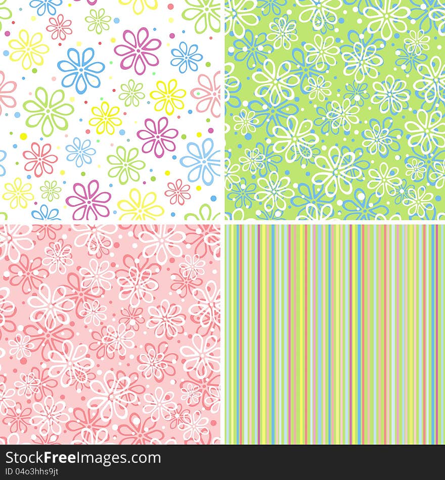 Set of abstract floral seamless background, vector illustration. Set of abstract floral seamless background, vector illustration