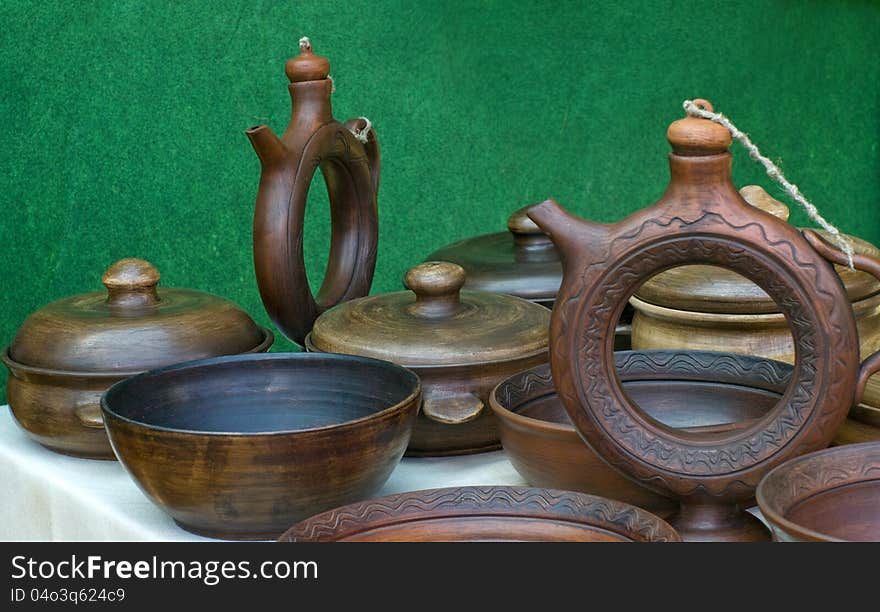 Ceramics are for sale at an outdoor market