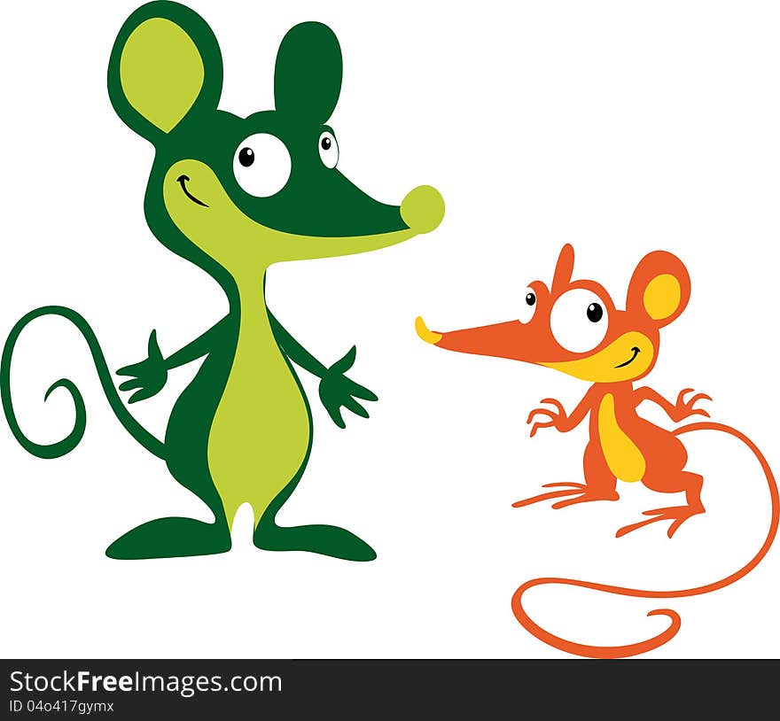 Green and orange Mouses on white background