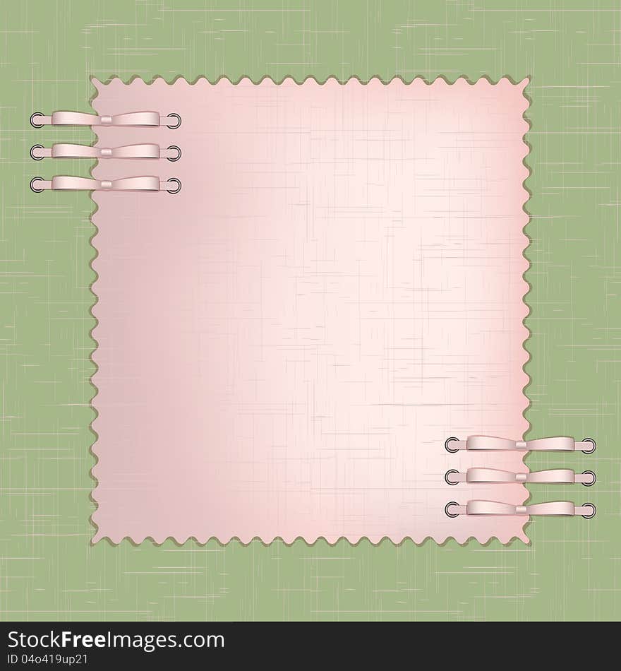 Framework for a photo or invitations with pink bows on green background . Vector illustration